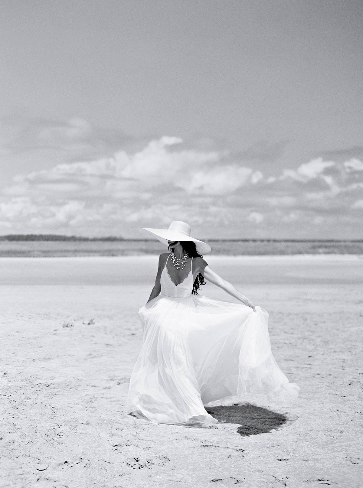 contax 645 black and white film fashion bridal portrait on folly beach in charleston sc